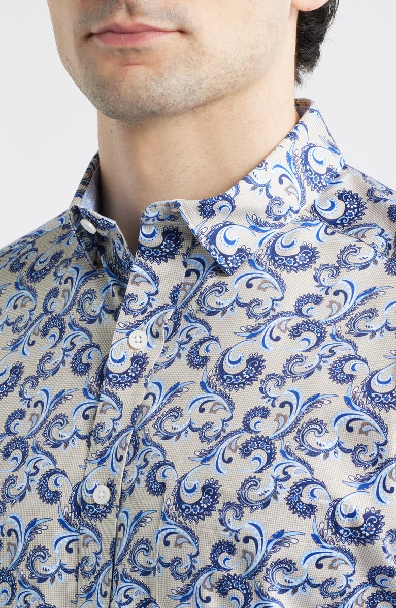 Johnston & Murphy Logan Print Button-Up Shirt, Alternate, color, Tan Checkered Paisley