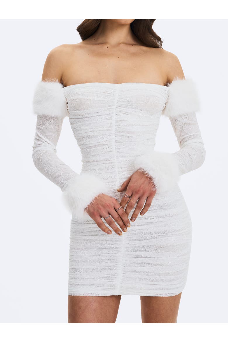 Lani Lace Off-Shoulder Ruched Mini Dress, Alternate, color, White