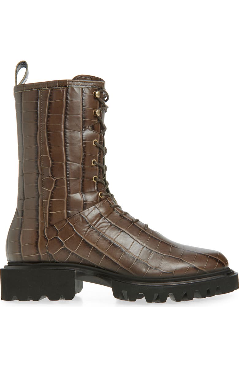 AllSaints Maren Croc Embossed Combat Boot, Alternate, color, Khaki