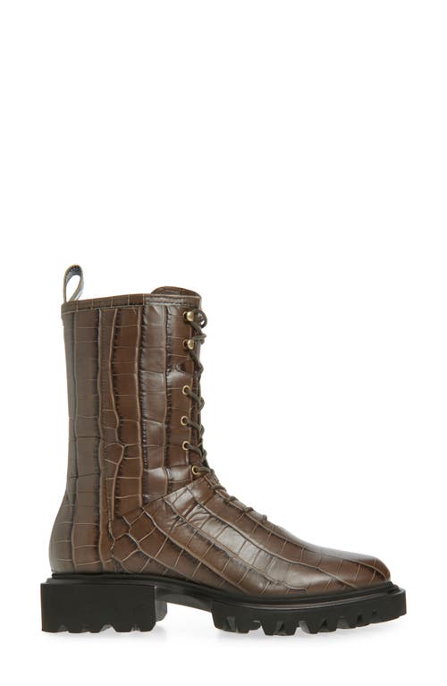 Allsaints Maren Croc Embossed Combat Boot In Brown
