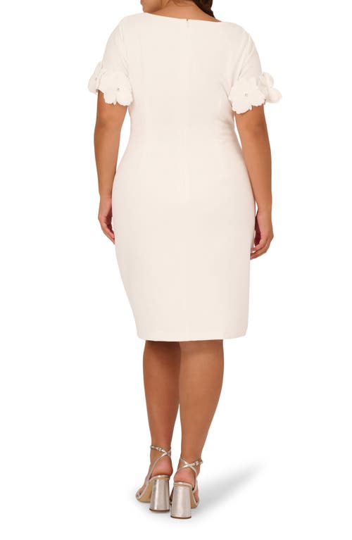 Adrianna Papell Floral Sleeve Crepe Sheath Dress In Neutral