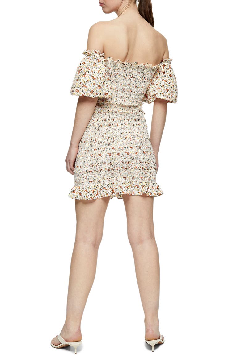Ditsy Floral Print Off the Shoulder Minidress, Alternate, color, IVORY