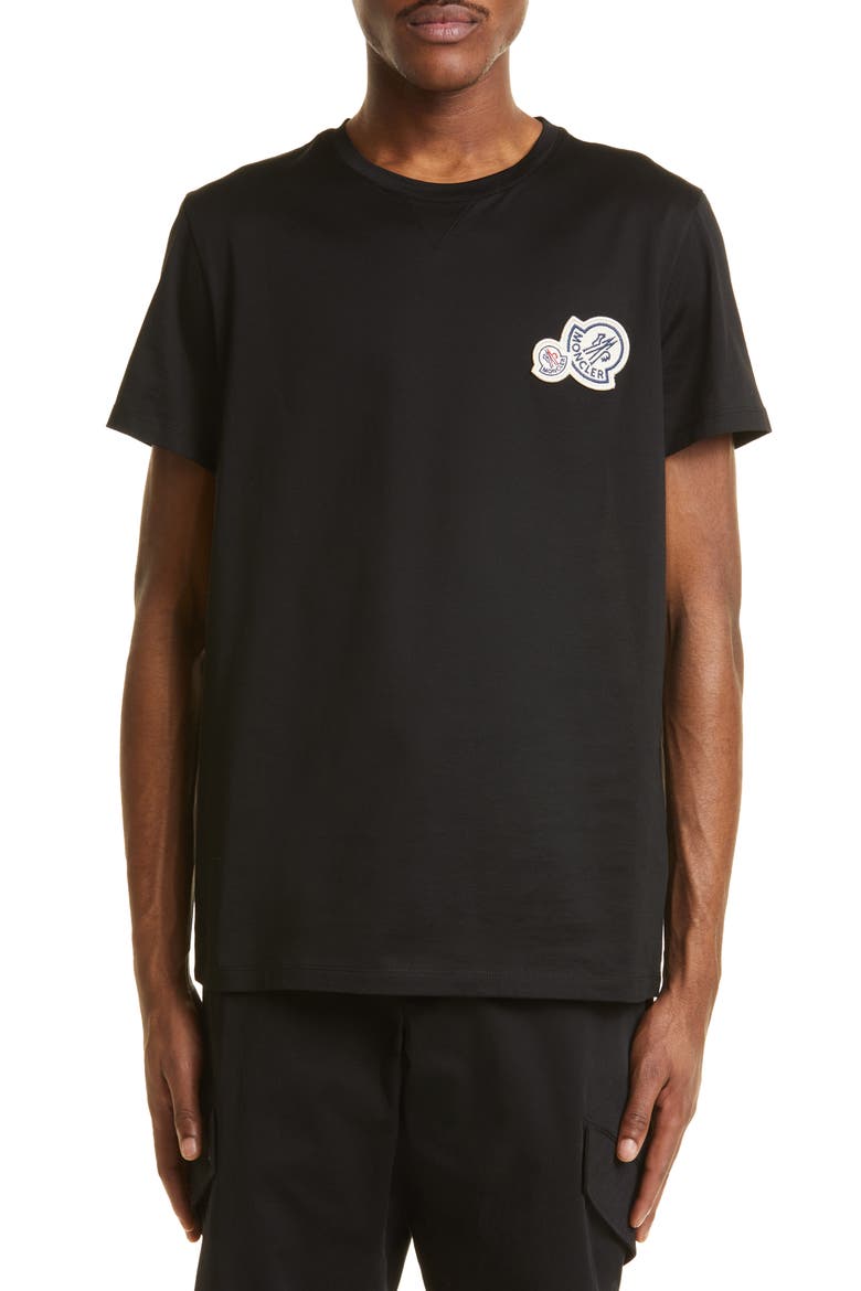 Double Logo Patch T-Shirt, Main, color, BLACK