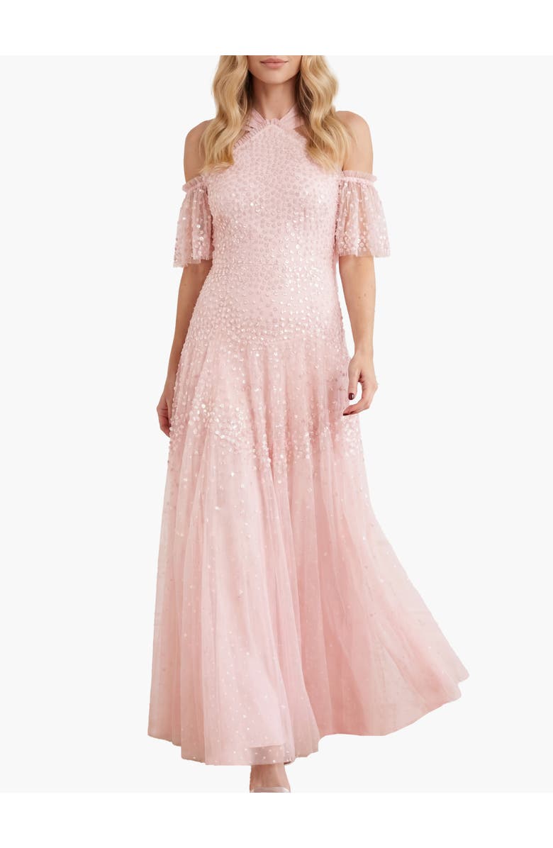 Needle & Thread Scallop Sequin Halter-Neck Ankle Gown, Main, color, Seashell