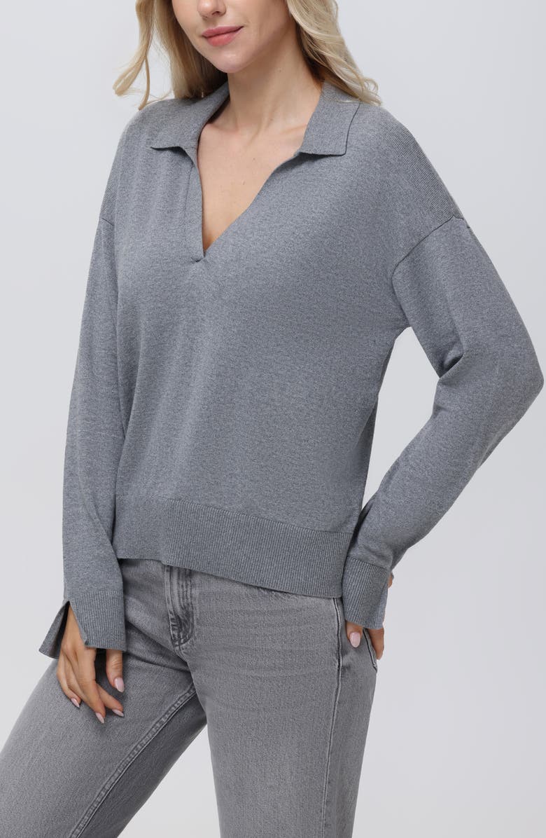 525 Maddi Johnny Collar Cotton Blend Polo Sweater, Alternate, color, Smoke Grey