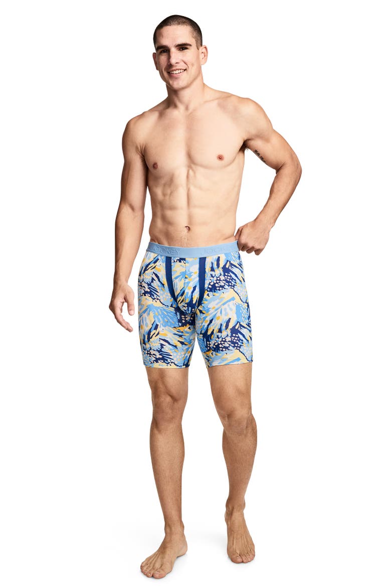 Men's Chafe Proof Pouch Cotton Stretch 8.5" Long Leg Boxer Brief - 3 Pack, Alternate, color, Tropic Breeze