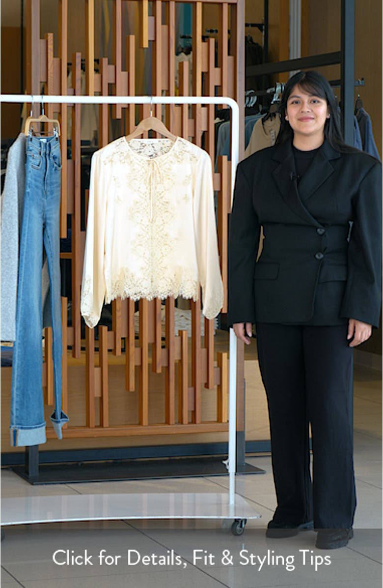 Lucine Lace Trim Silk Button-Up Shirt, sales video thumbnail