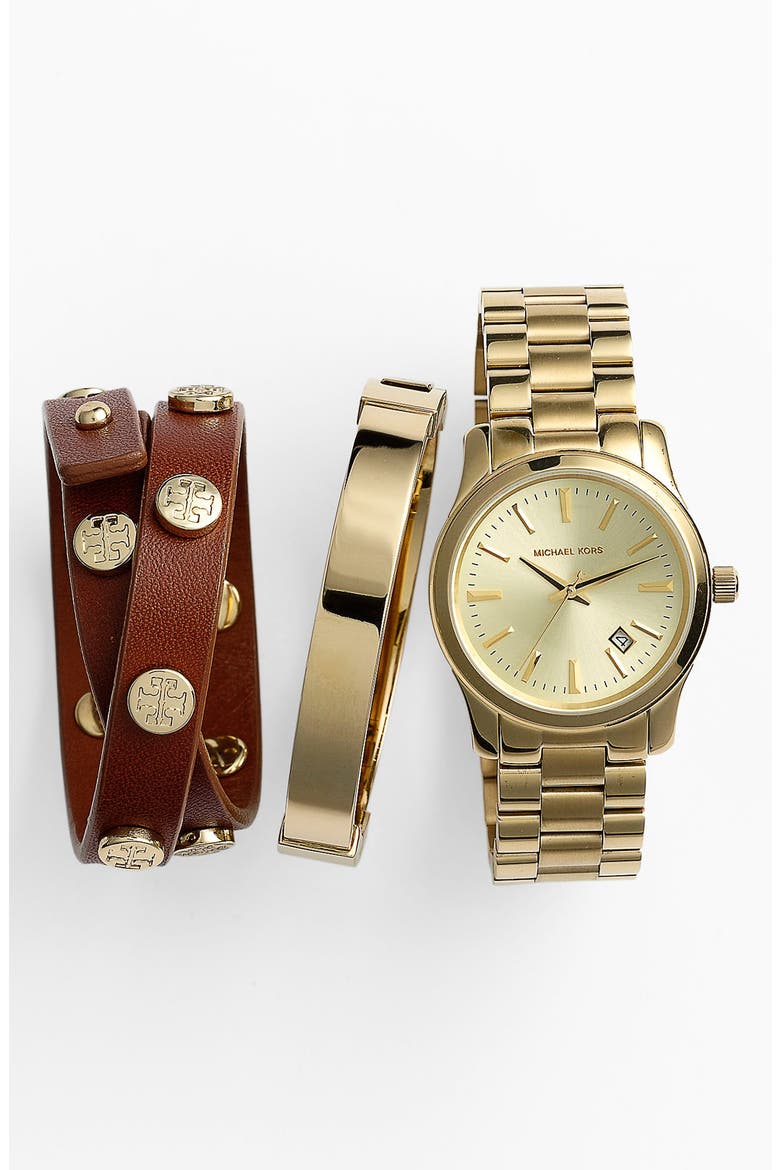 Michael Kors Hinged Bangle, Alternate, color, GOLD