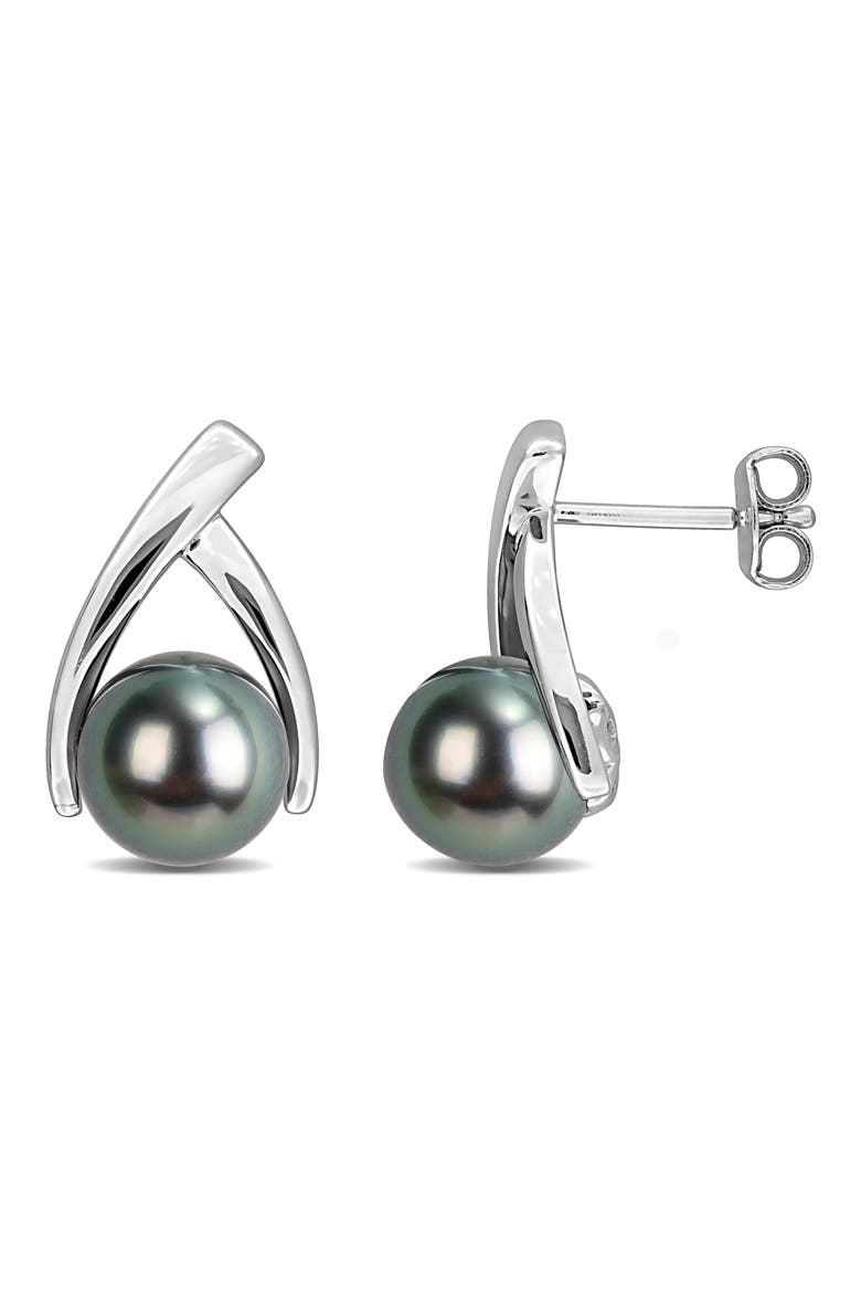 8-8.5mm Cultured Tahitian Pearl Drop Earrings, Main, color, BLACK