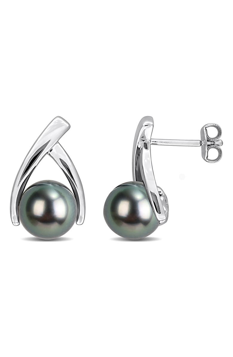 DELMAR 8-8.5mm Cultured Tahitian Pearl Drop Earrings, Main, color, Black