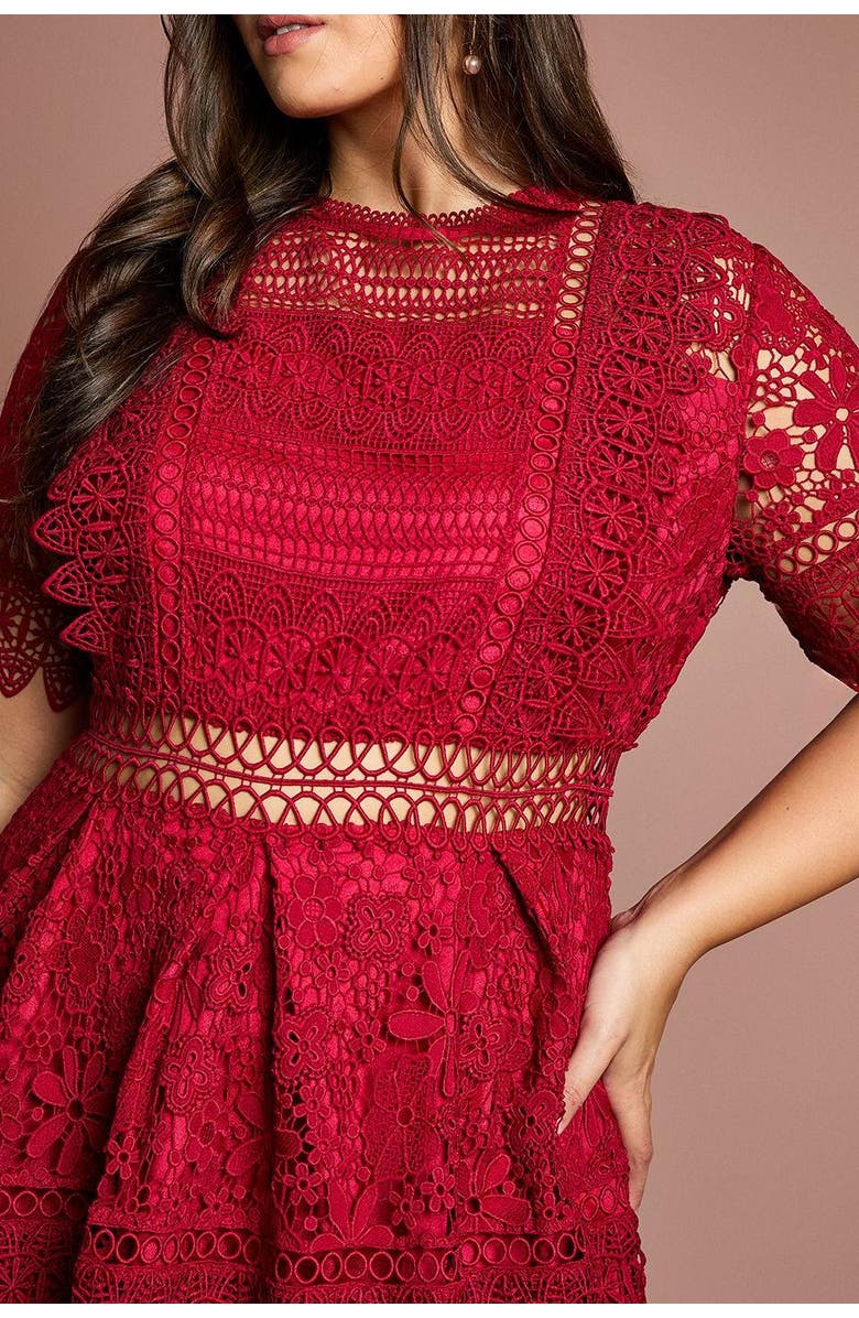 Coast Plus Short Sleeve Lace Midi Dress, Alternate, color, Berry