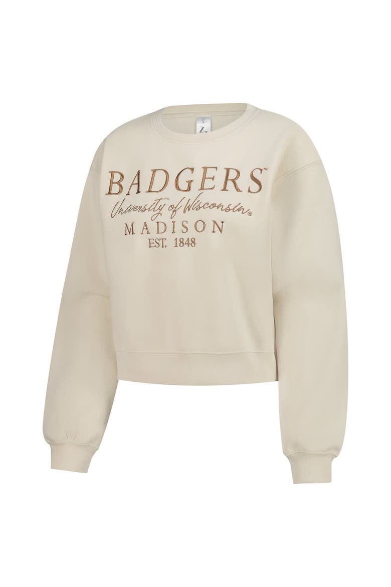 Women's ZooZatz Sand Wisconsin Badgers Cropped Crewneck Sweatshirt, Alternate, color, Sand