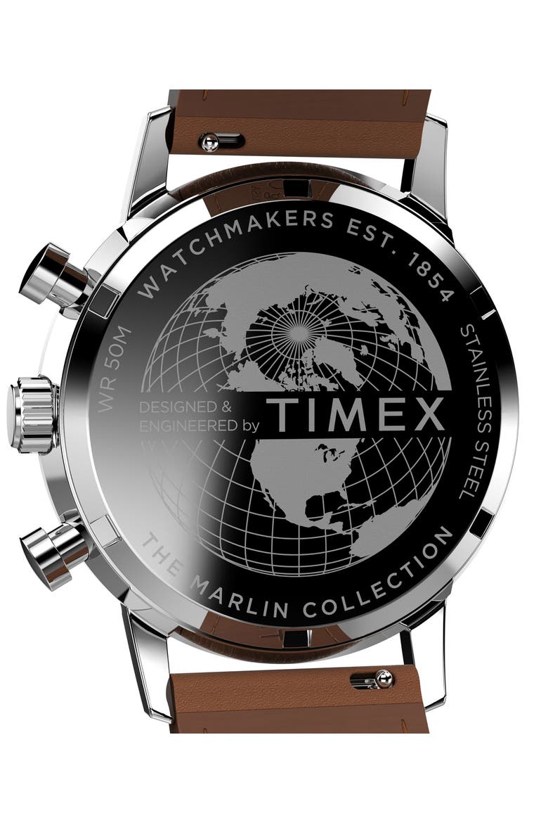 Marlin® Chronograph Leather Strap Watch, 40mm, Alternate, color, BROWN
