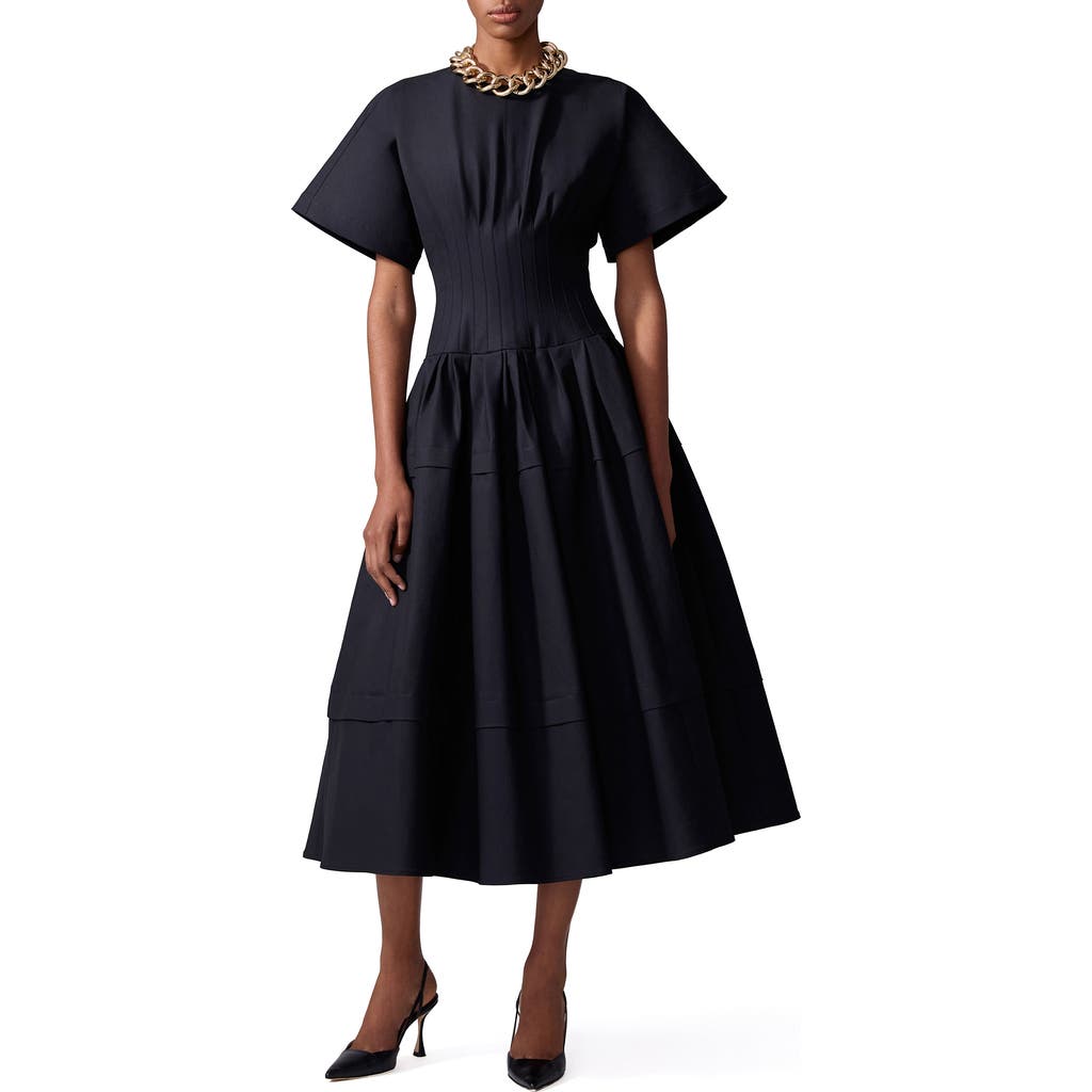 Carolina Herrera Pleated Stretch Cotton Sateen Midi Dress In Blue