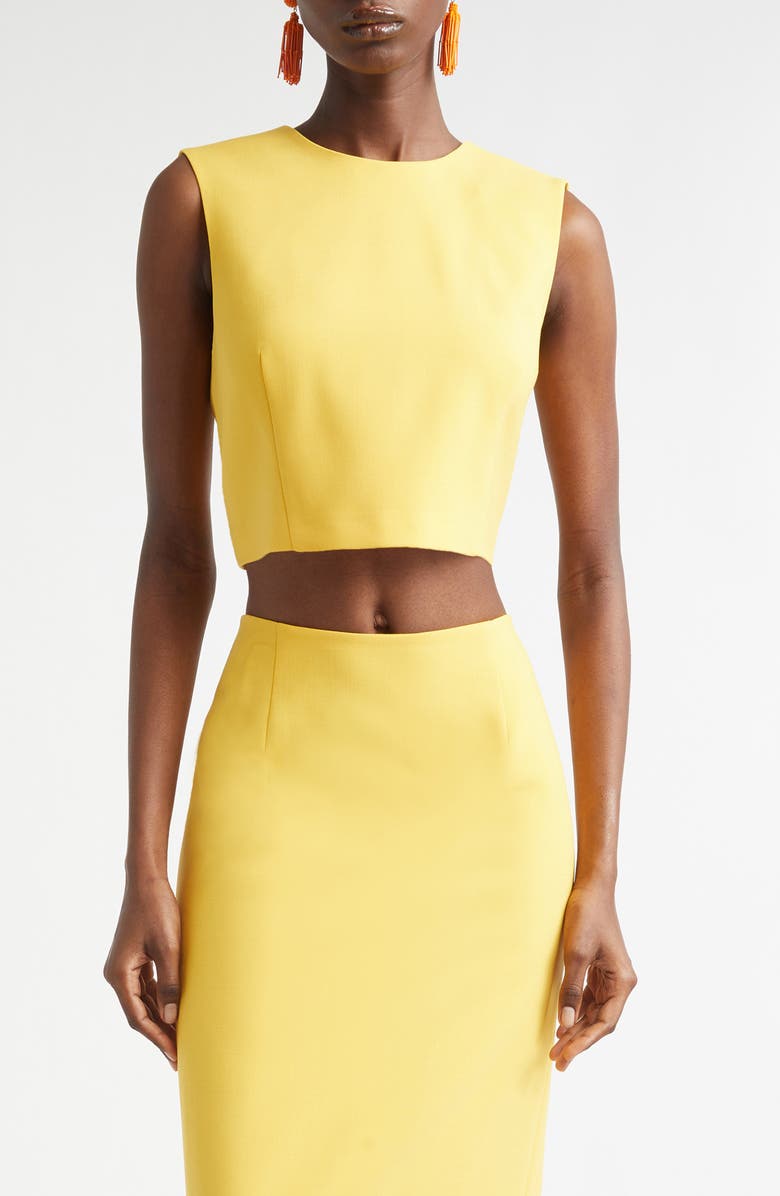 Carolina Herrera Stretch Virgin Wool Crop Top, Main, color, Daffodil