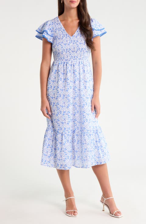 Maisie Floral Print Tiered Midi Dress