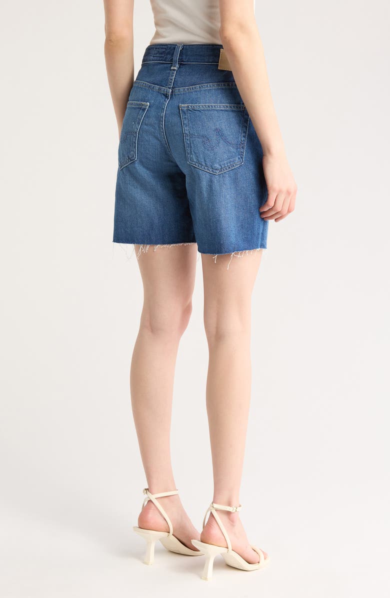 AG Ex-Boyfriend Raw Hem Denim Bermuda Shorts, Alternate, color, Beryl Blue