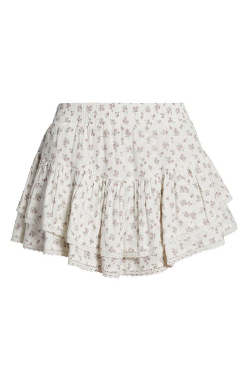 Bp. Lace Trim Ruffle Skort In Ivory- Pink Sprig Ditsy
