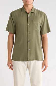 Tommy Bahama Herringbone Short Sleeve Silk Button-Up Camp Shirt