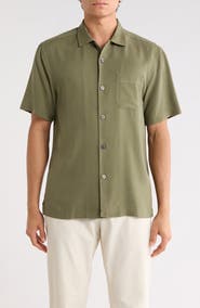 Tommy Bahama Herringbone Short Sleeve Silk Button-Up Camp Shirt