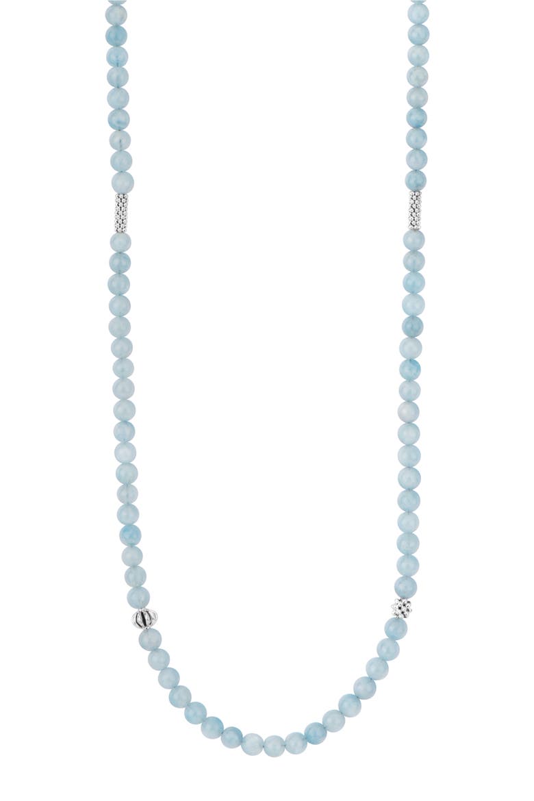 Caviar Icon Station Semiprecious Stone Necklace, Main, color, SILVER/ AQUAMARINE