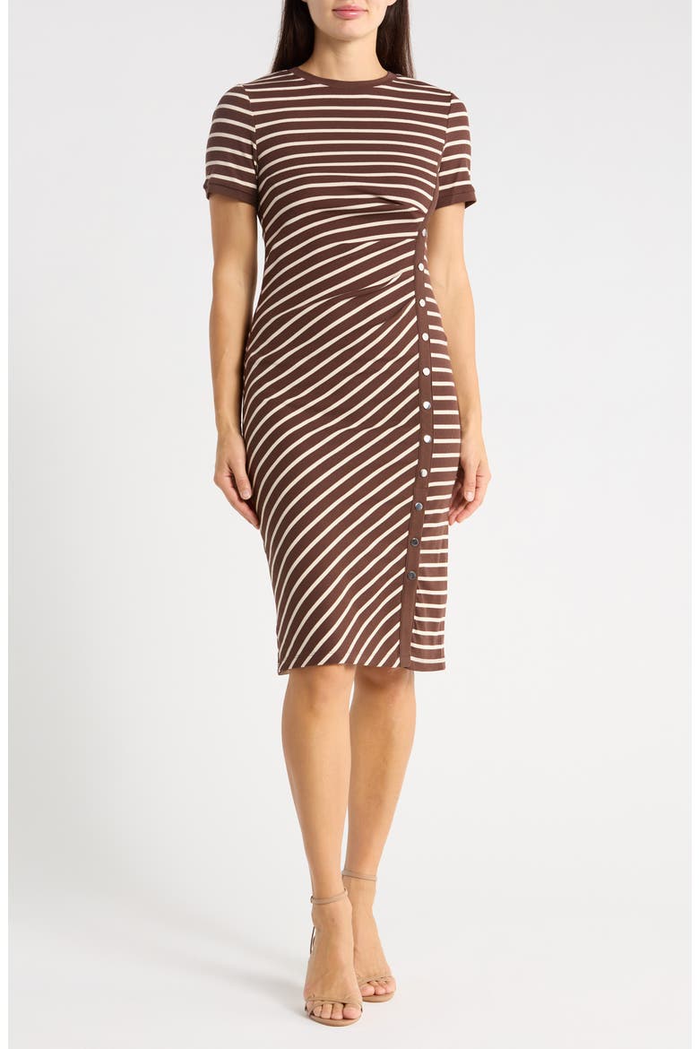 DKNY Women's Stripe Midi Sheath Dress in Java/Whitecap