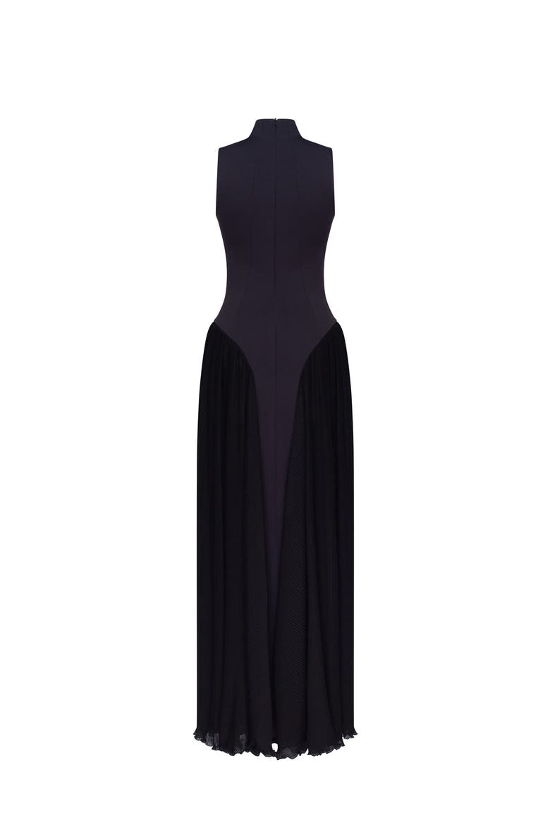 Fitted Mock Neck Formal Maxi Dress in Black, Alternate, color, Black