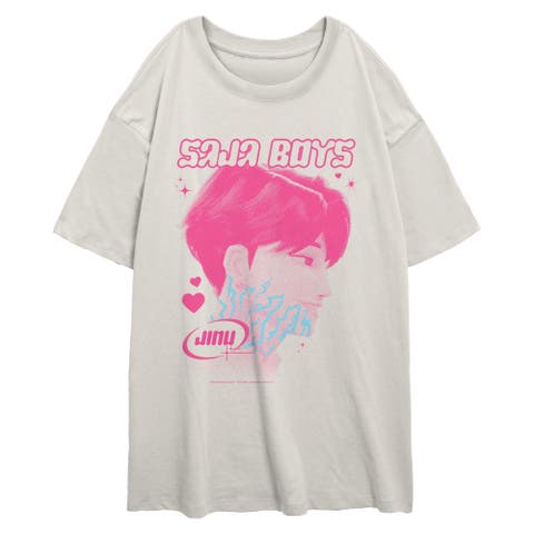 Junior's Jinu Saja Profile Hearts Short Sleeve Oversized T-Shirt