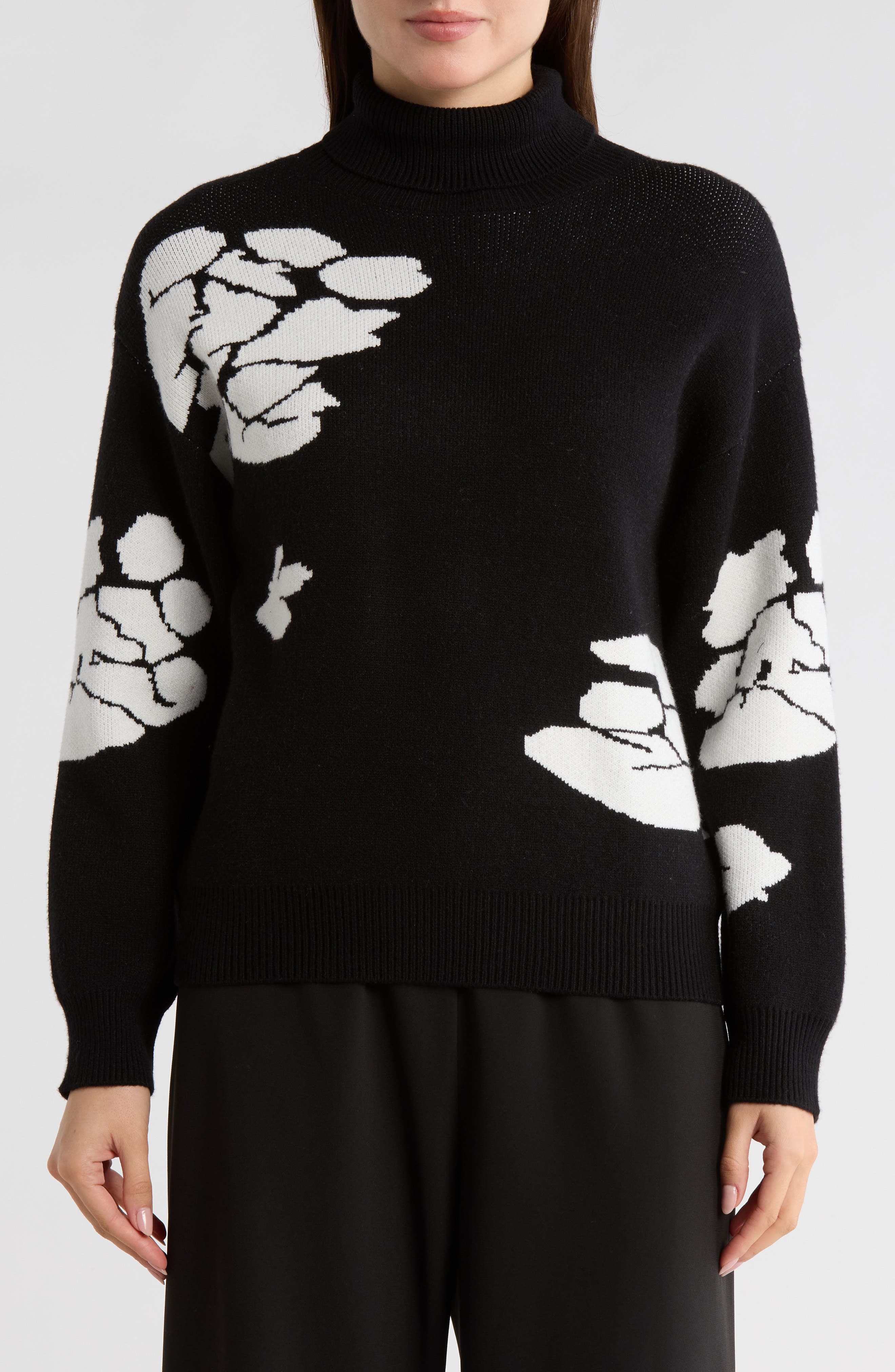 Ellen Tracy Floral Turtleneck Sweater