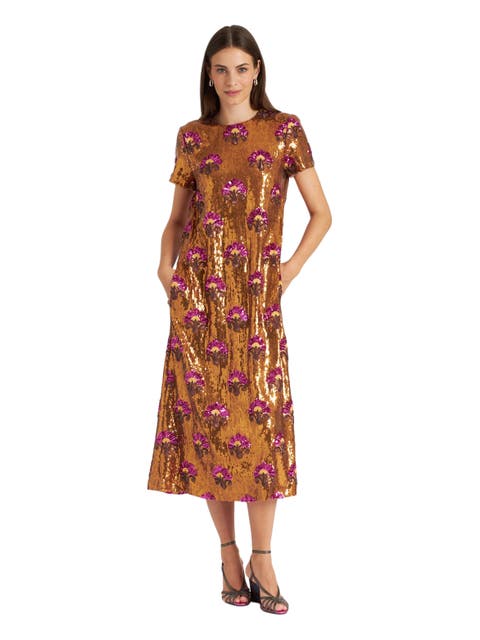 Super Swing Dress Textured Sequins Rust