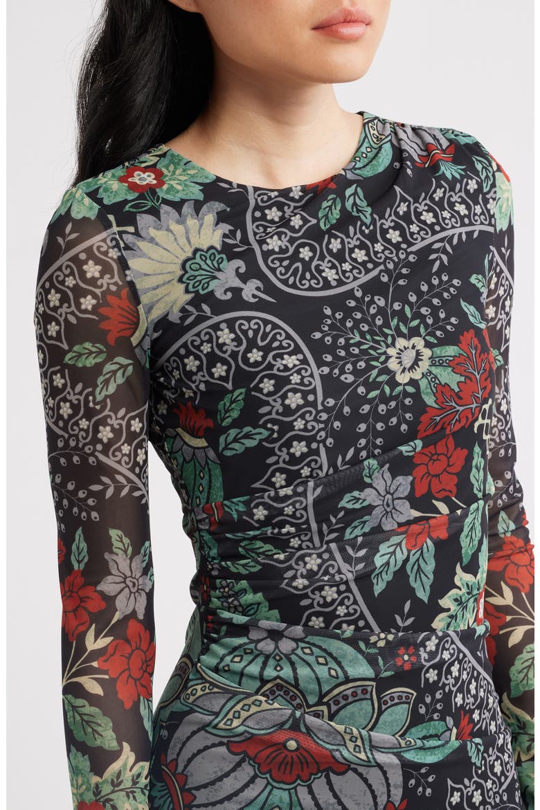 The Delilah Print Long Sleeve Mesh Maxi Dress, Alternate, color, DIANAS GARDEN PRINT