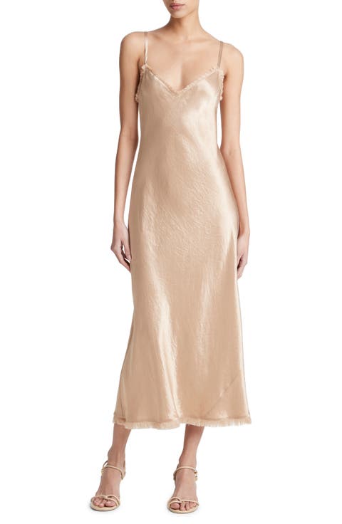 Frayed Trim Satin Slipdress