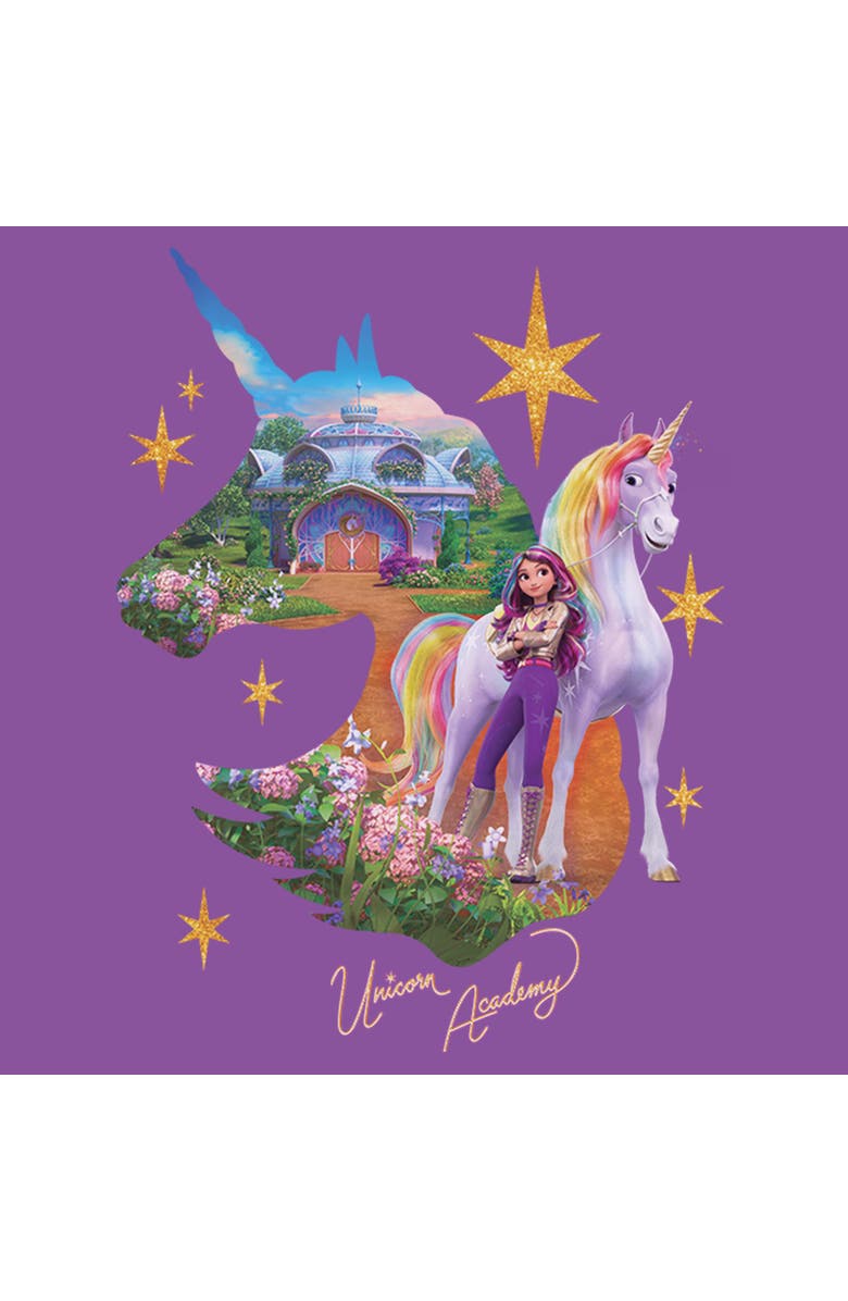 Unicorn Academy Girl's Unicorn Academy Sophia And Wildstar Silhouette  Graphic T-Shirt, Alternate, color, Purple Berry
