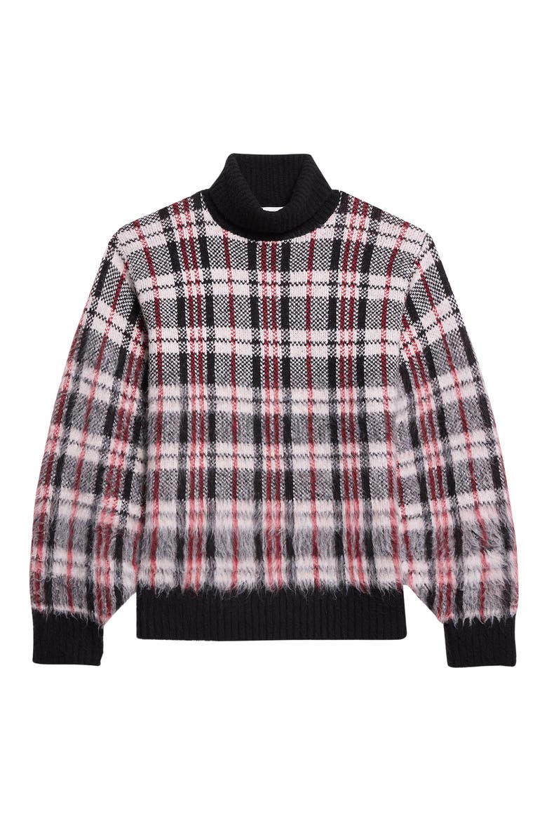 Plaid Brushed Oversize Turtleneck Sweater, Alternate, color, MEDIUM BLACK CHECK