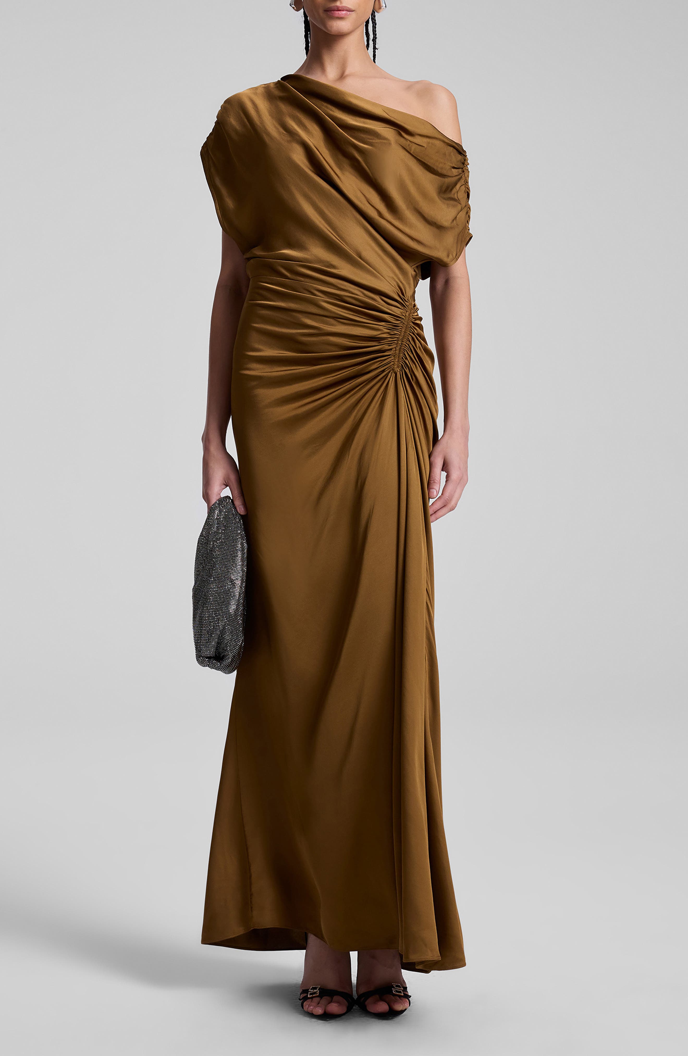 A.L.C. Penny Ruched One-Shoulder Satin Gown