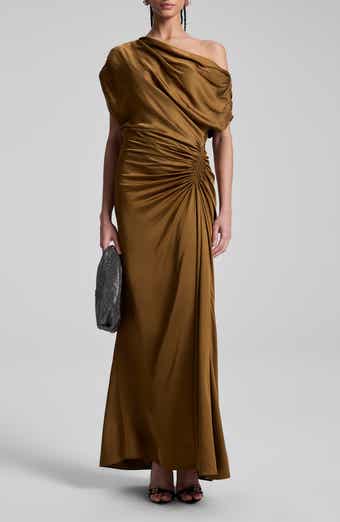 A.L.C. Penny Ruched One-Shoulder Satin Gown