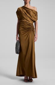 A.L.C. Penny Ruched One-Shoulder Satin Gown