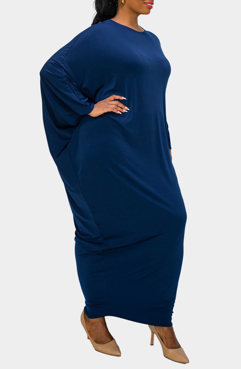 L I V D Louella Asymmetrical Long Sleeve Stretch Maxi Dress, Alternate, color, Navy
