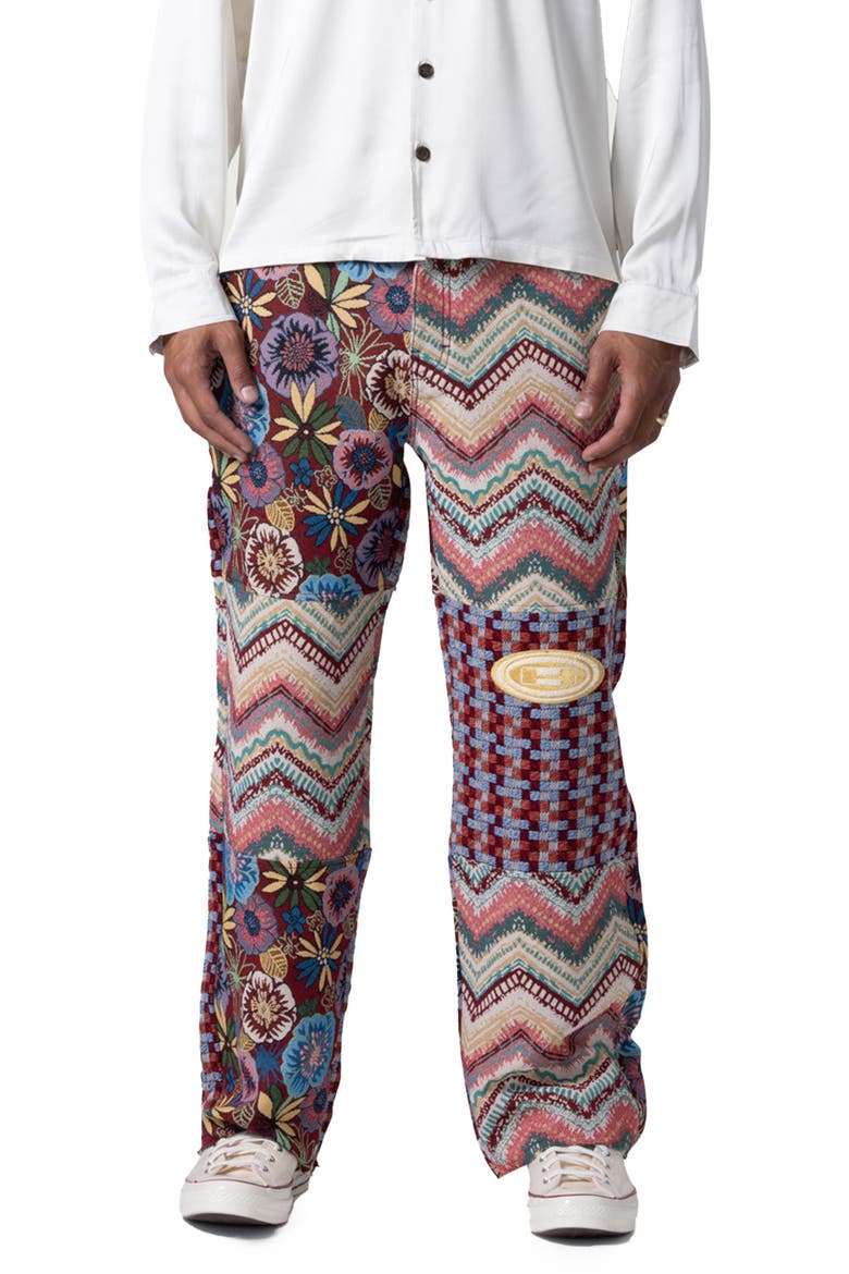 Tapestry Sounds Patchwork Flat Front Pants, Main, color, RED