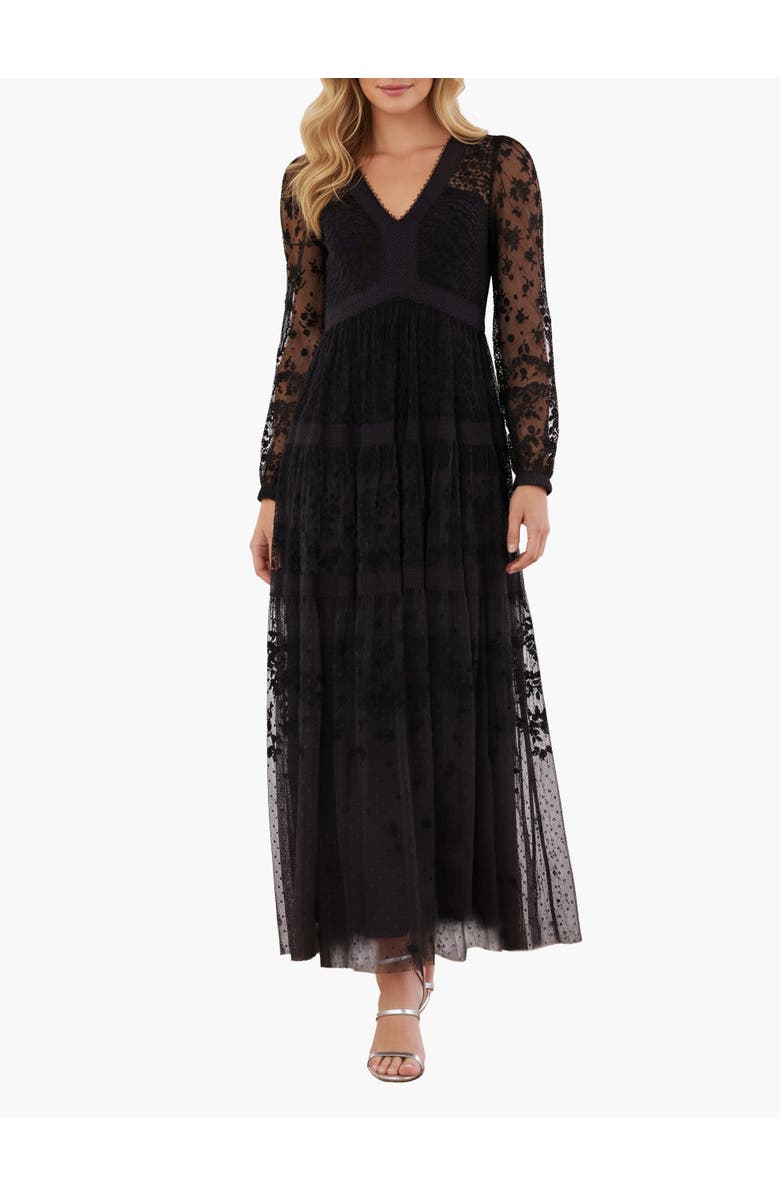 Needle 
Thread Celestia Ribbon Long Sleeve V-Neck Gown, Alternate, color, Graphite