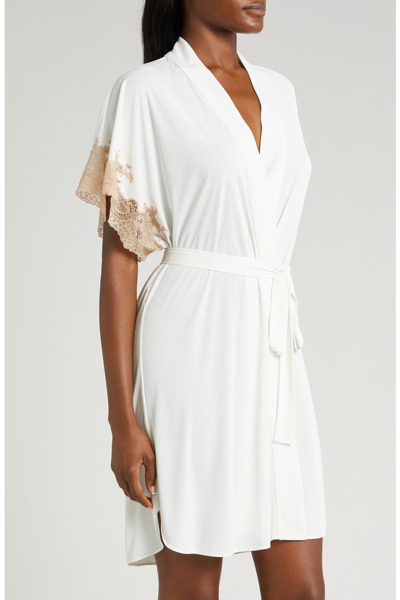 Thalia Lace Appliqué Short Sleeve Robe, Alternate, color, IVORY