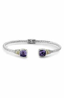 SAMUEL B. 18K Gold Sterling Silver Amethyst Cable Bangle Bracelet
