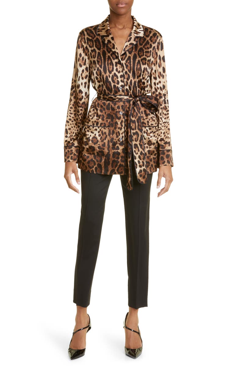 Dolce&Gabbana Leopard Print Satin Blouse, Alternate, color, Hy13m Leo New