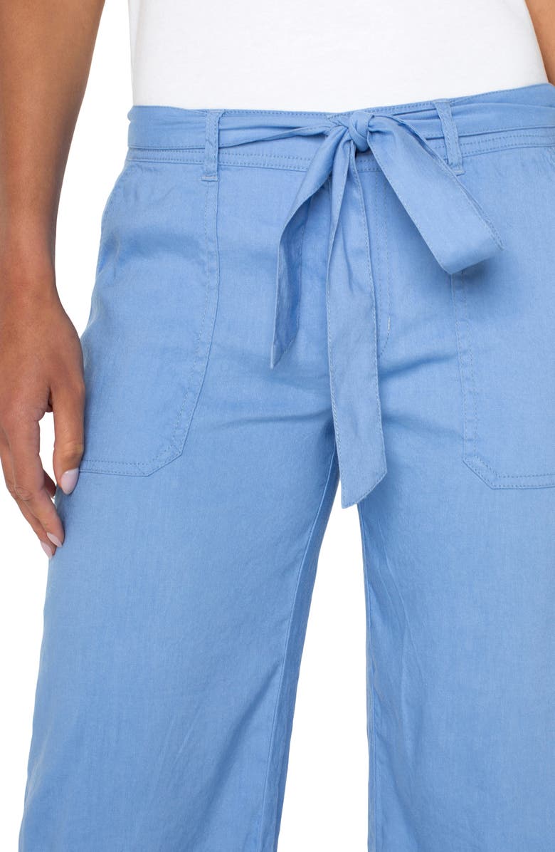 Liverpool Los Angeles Belted Crop Wide Leg Linen Blend Pants, Alternate, color, Chambray Blue