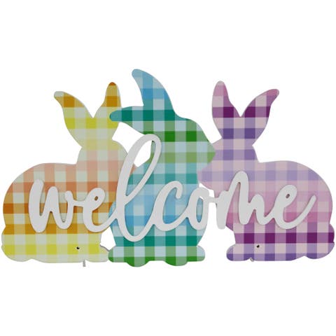 Gingham Bunnies Welcome Easter Wall Sign - 13.75"