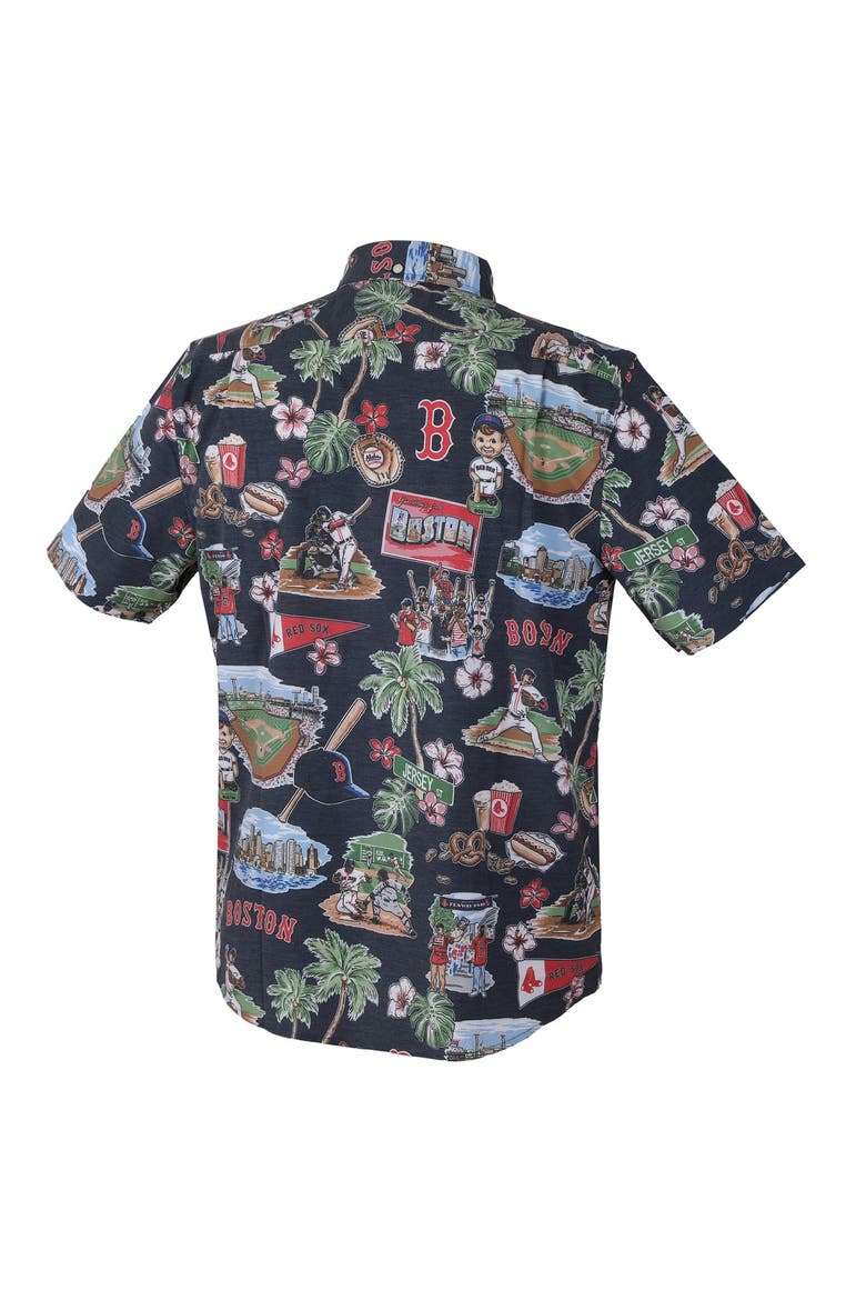 Men's Reyn Spooner Navy Boston Red Sox Big & Tall Scenic Performance Tri-Blend Aloha Button-Down Shirt, Alternate, color, Navy
