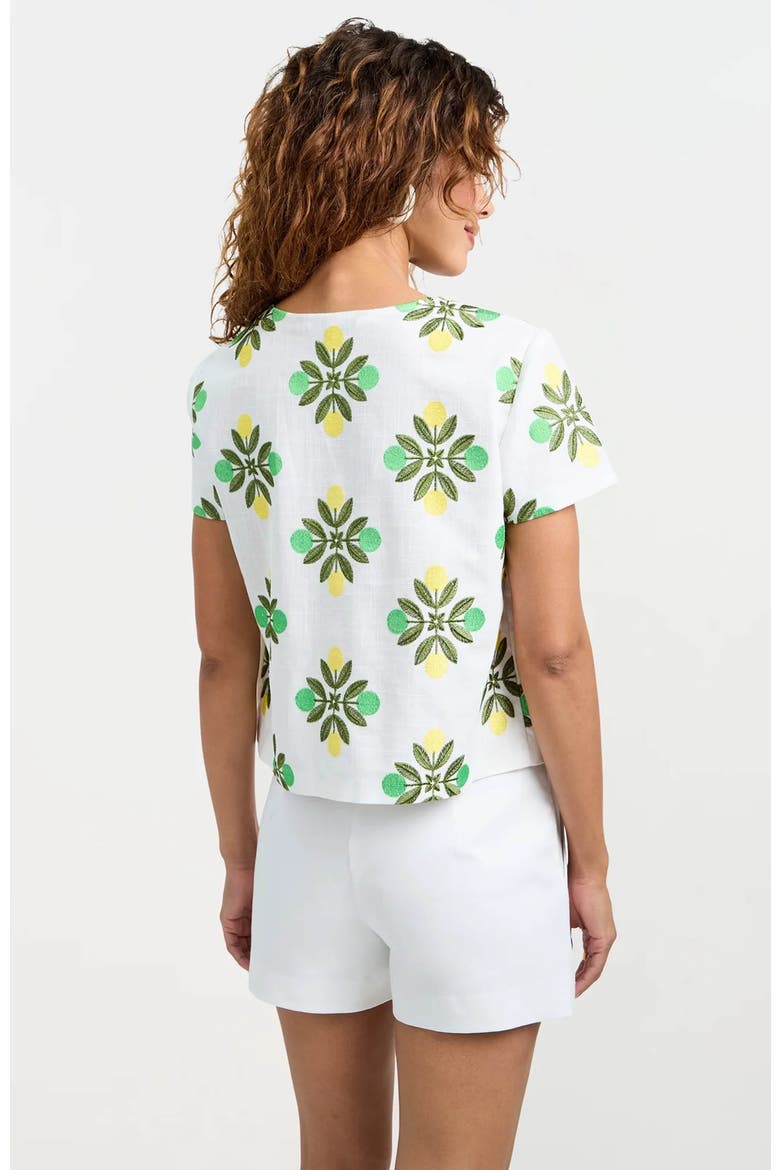 Salina Tie-Front Top, Alternate, color, Limone Embroidery