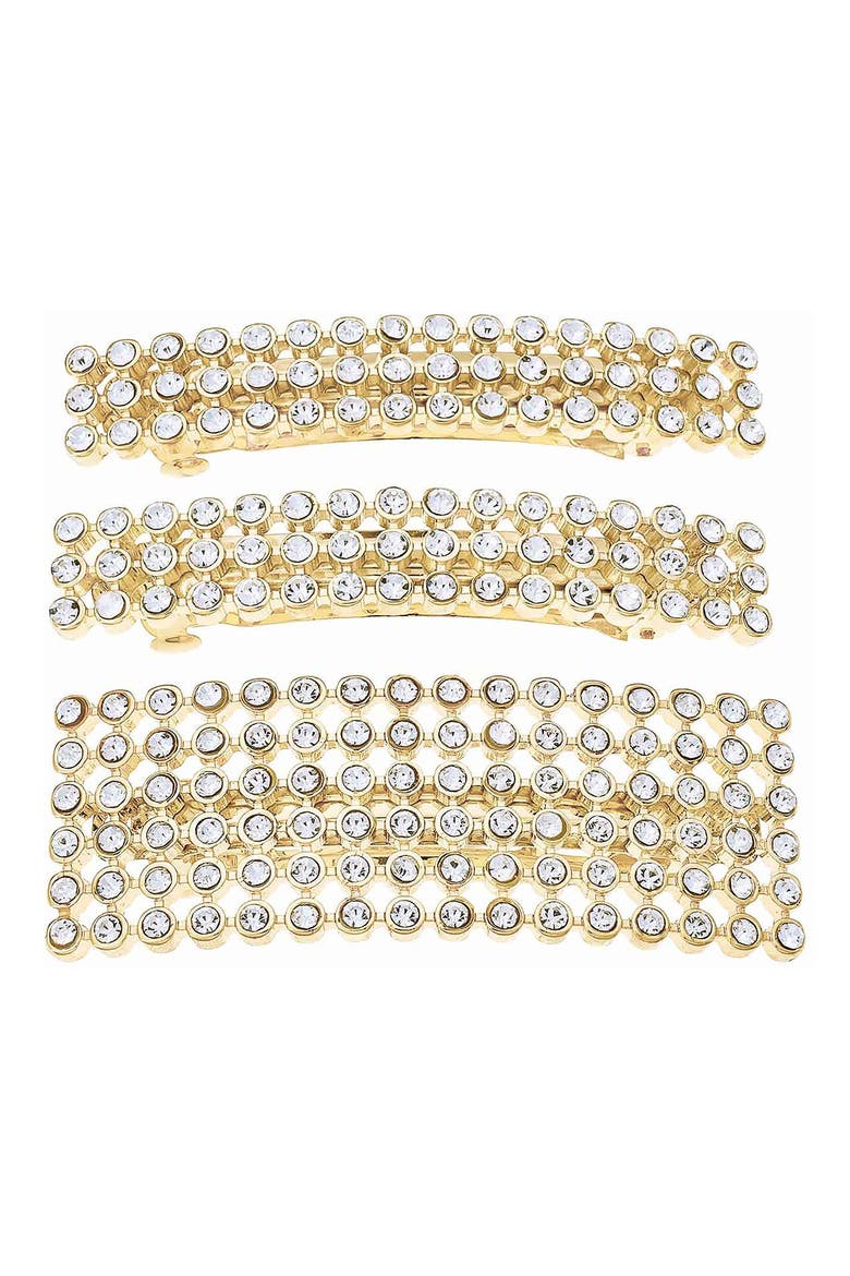 Assorted 3-Pack Crystal Barrettes, Main, color, GOLD