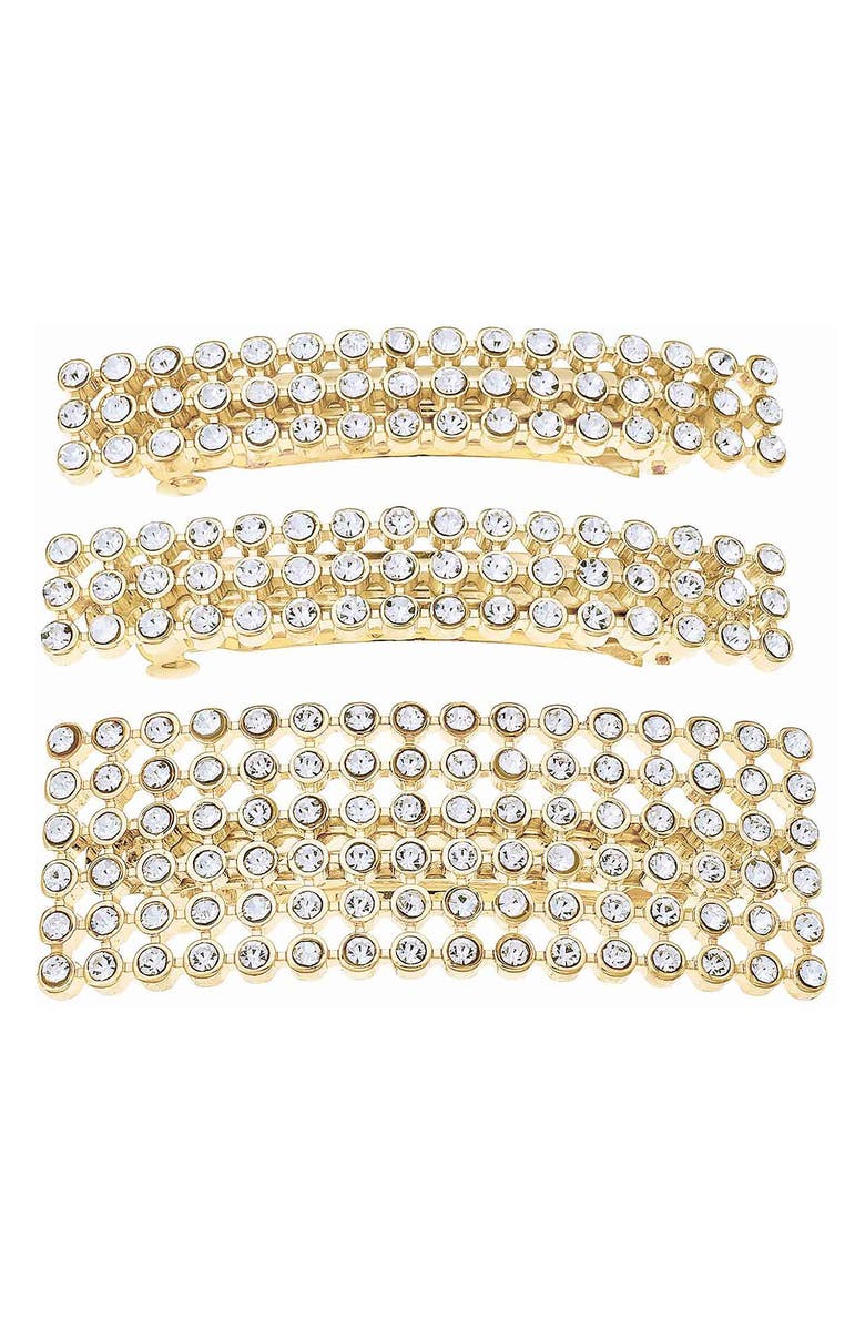 Ettika Assorted 3-Pack Crystal Barrettes, Main, color, Gold