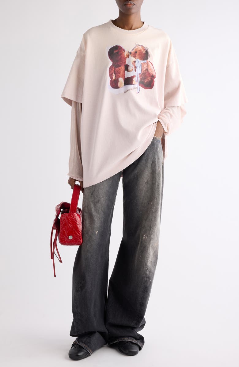 Acne Studios Edra Layered Long Sleeve Graphic T-Shirt, Main, color, Violet Pink